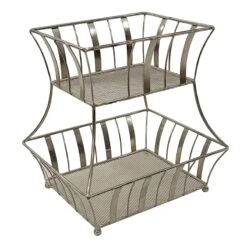 2-Tier Satin Nickel Metal Fruit Basket
