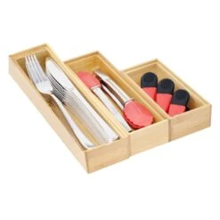 3-Piece Bamboo Wood Organizer Bin