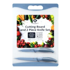 3-Piece Cutting Board With 2 Knives Set, Blue Shadow