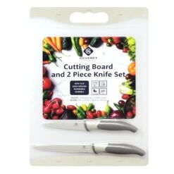 3-Piece Cutting Board With 2 Knives Set, Light Grey