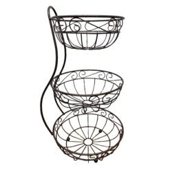 3-Tier Brown Metal Scroll Fruit Basket