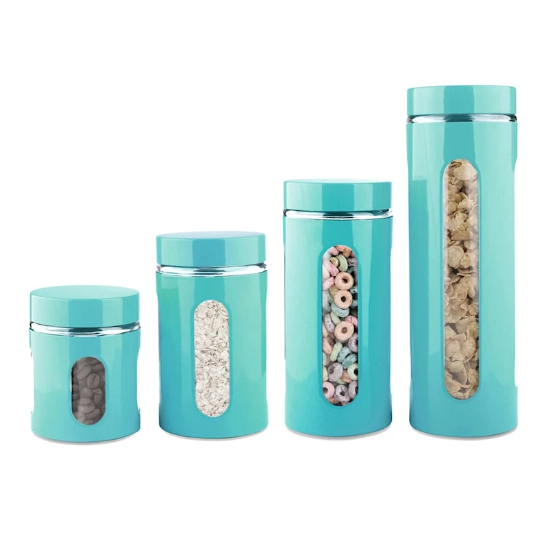 4-Piece Canister Set, Aqua 5 4-Piece Canister Set, Aqua - Image 3