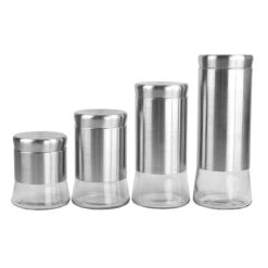 4-Piece Canister Set With Clear Base, Silver