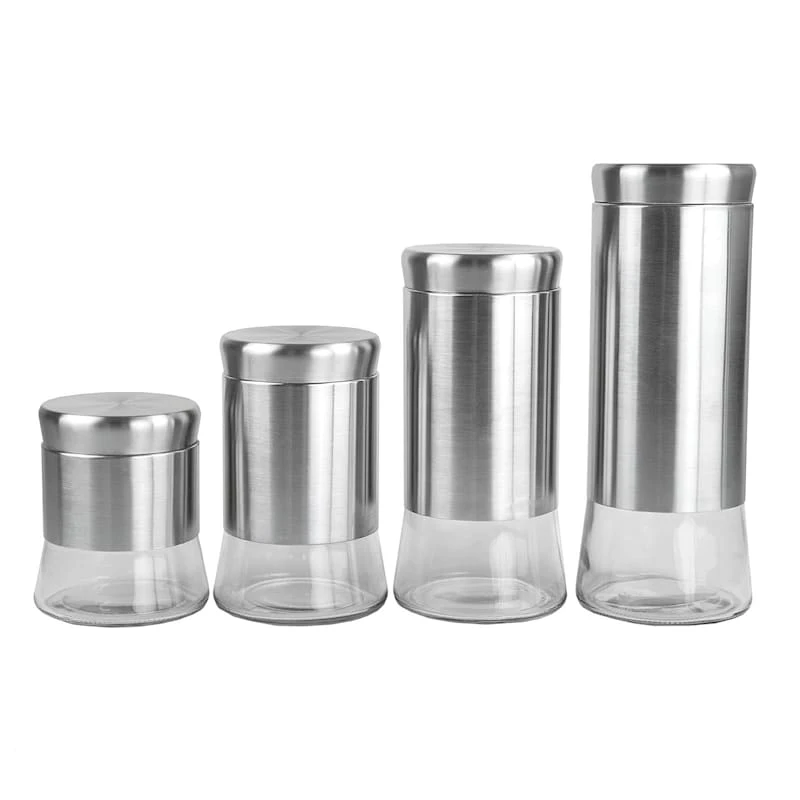 4-Piece Canister Set With Clear Base, Silver 3 4-Piece Canister Set With Clear Base, Silver