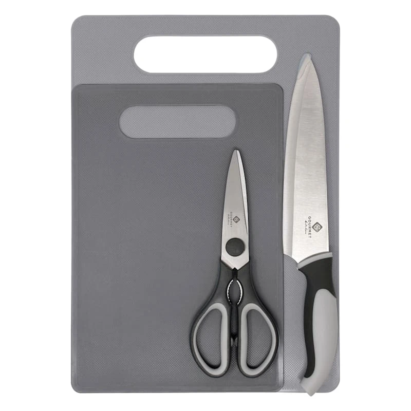 4-Piece Cutting Board Set With Knife & Shears, Charcoal 3 4-Piece Cutting Board Set With Knife & Shears, Charcoal