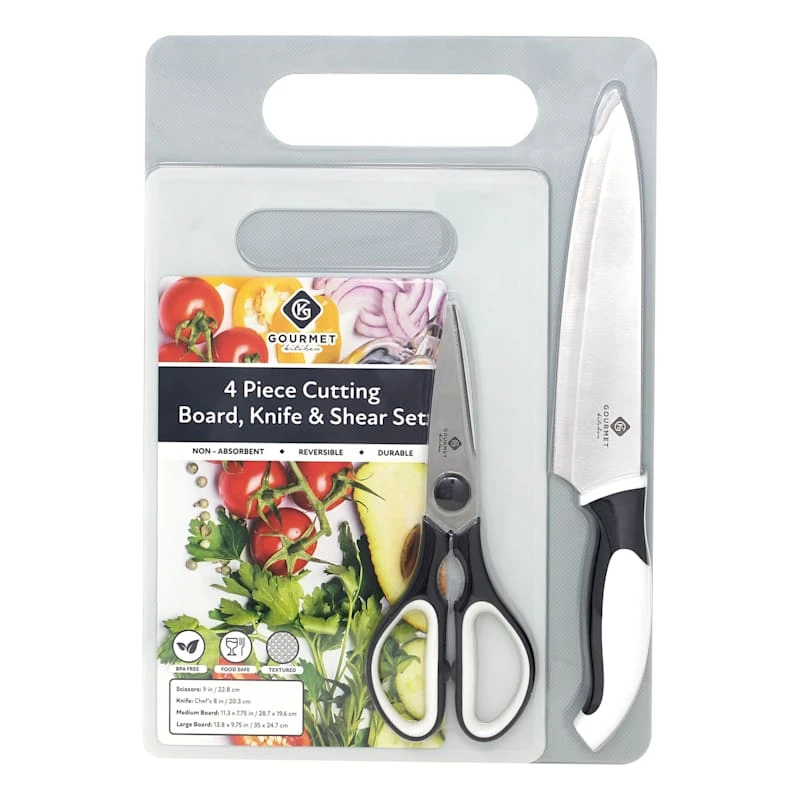 4-Piece Cutting Board Set With Knife & Shears, Foggy Dew 3 4-Piece Cutting Board Set With Knife & Shears, Foggy Dew