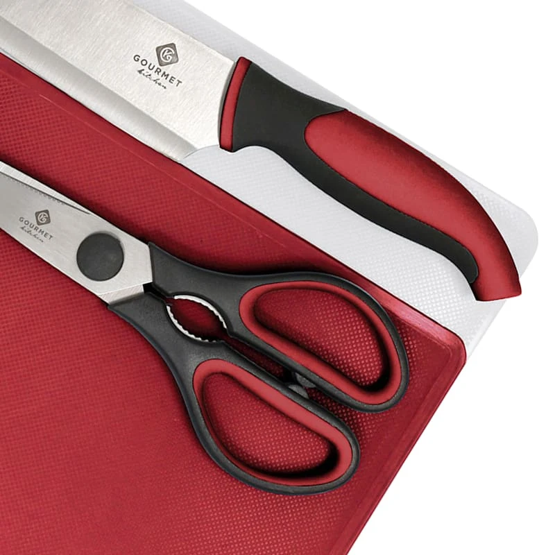 4-Piece Cutting Board Set With Knife & Shears, Red 4 4-Piece Cutting Board Set With Knife & Shears, Red - Image 2