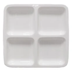 4-Section White Ceramic Square Plate, Large