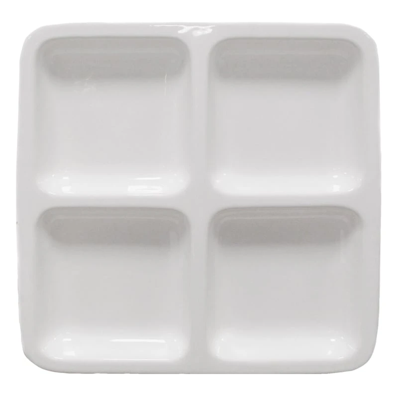 4-Section White Ceramic Square Plate, Large 3 4-Section White Ceramic Square Plate, Large