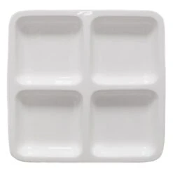 4-Section White Ceramic Square Plate, Medium