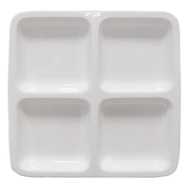 4-Section White Ceramic Square Plate, Medium 3 4-Section White Ceramic Square Plate, Medium