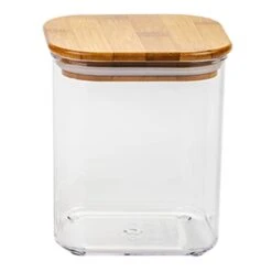 5-Piece Clear Square Canister With Bamboo Lid -Cheap Cookware Store 5 piece clear square canister with bamboo lid 5