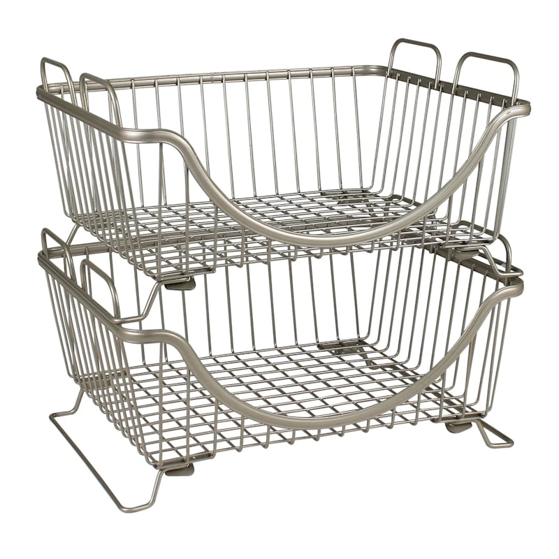 Ashley Stackable Storage Basket Tray, Satin Nickel 3 Ashley Stackable Storage Basket Tray, Satin Nickel