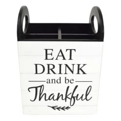Be Thankful Wooden Flatware Caddy, 6"