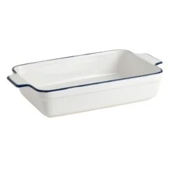 Bistro Blue Rim Rectangle Stoneware Dish, 14x8