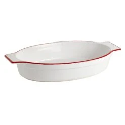 Bistro Red Rim Oval Stoneware Dish, 15x9