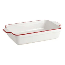 Bistro Red Rim Rectangle Stoneware Dish, 14x8