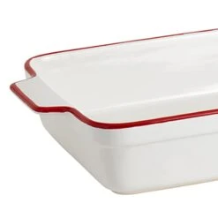 Bistro Red Rim Rectangle Stoneware Dish, 14x8 -Cheap Cookware Store bistro red rim rectangle stoneware dish 14x8 3
