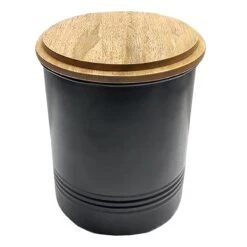 Black Canister With Wood Lid, Large