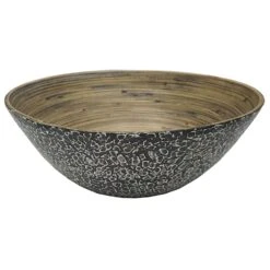 Black Eggshell Bamboo Wood Serving Bowl, Small