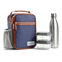 Black & White Polka Dot Lunch Tote With Containers & Bottle