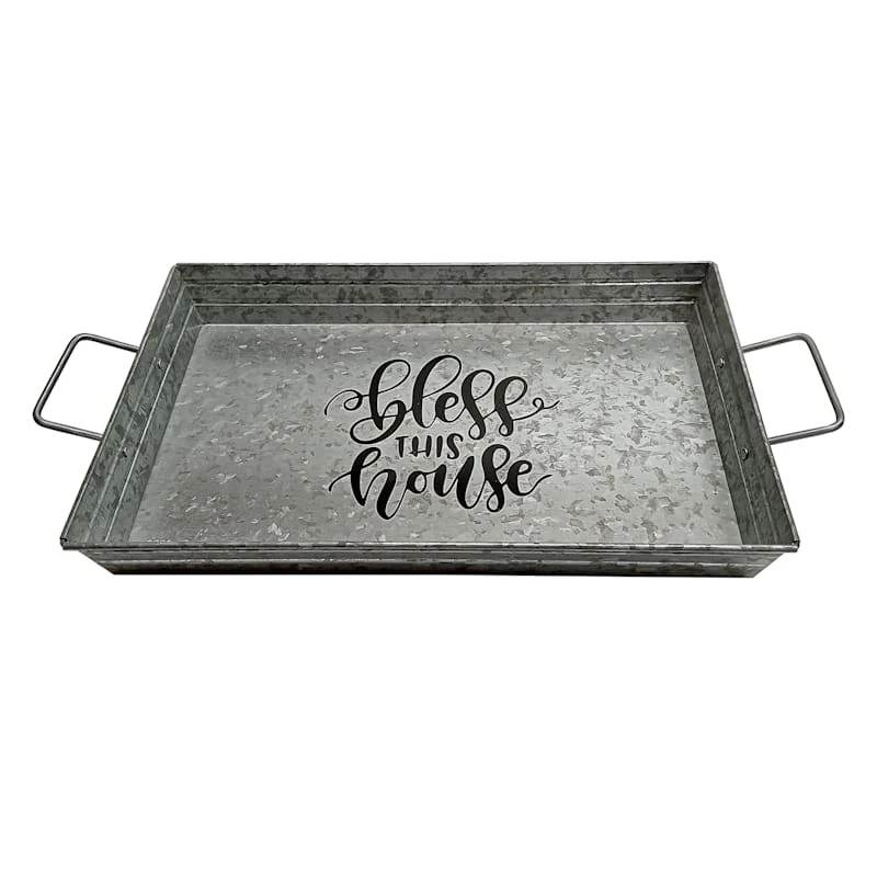 Bless This House Galvanized Metal Tray With Handles 3 Bless This House Galvanized Metal Tray With Handles
