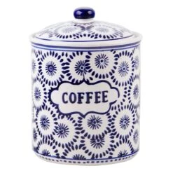Blue & White Patterned Coffee Canister, 7.5"