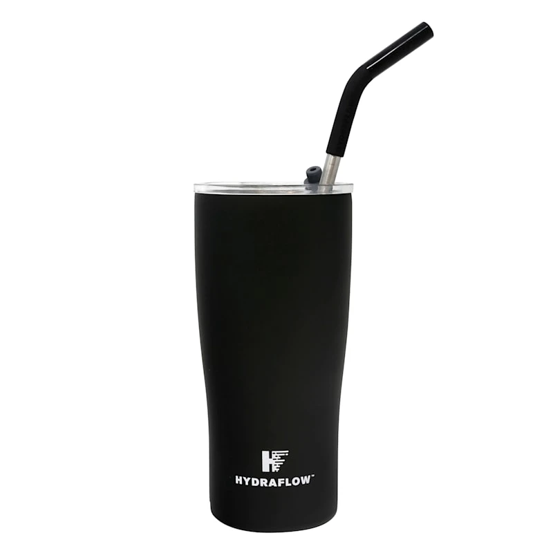Capri Black Steel Tumbler With Straw, 20oz 3 Capri Black Steel Tumbler With Straw, 20oz