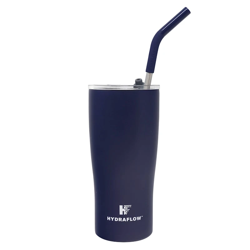 Capri Navy Steel Tumbler With Straw, 20oz 3 Capri Navy Steel Tumbler With Straw, 20oz