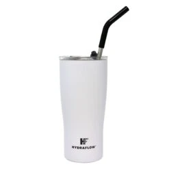 Capri White Steel Tumbler With Straw, 20oz