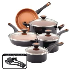 Farberware 12-Piece Glide Non-Stick Copper Ceramic Cookware Set, Black