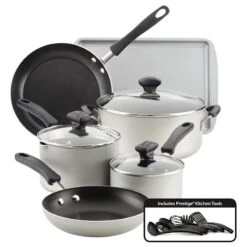 Farberware 15-Piece Cookstart Diamondmax Non-Stick Cookware Set, Silver