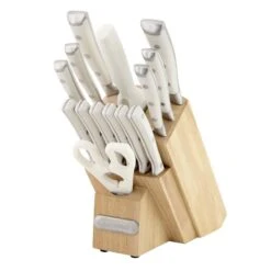 Farberware 15-Piece White Forged Triple Riveted Knife Block Set