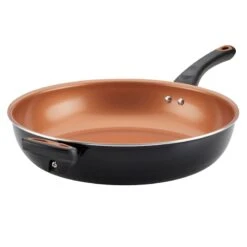 Farberware Glide Nonstick Black & Copper Ceramic Deep Frying Pan With Handle, 12.5"