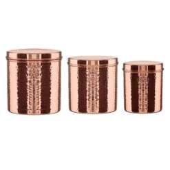Found & Fable Set Of 3 Hammered Copper Canisters