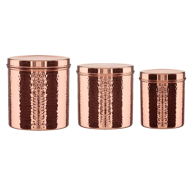 Found & Fable Set Of 3 Hammered Copper Canisters 3 Found & Fable Set Of 3 Hammered Copper Canisters