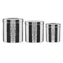 Found & Fable Set Of 3 Hammered Stainless Steel Canisters