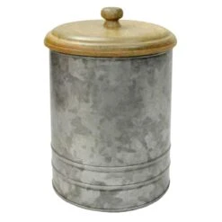 Galvanized Metal Canister With Wood Lid, Medium