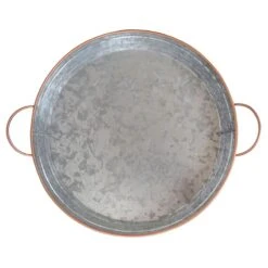 Galvanized Metal & Copper Tray With Handles, 16" -Cheap Cookware Store galvanized metal copper tray with handles 16 2