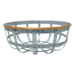 Galvanized Metal With Copper Trim Fruit Basket, Large