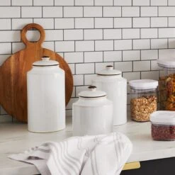 Geneva White Canister, Small -Cheap Cookware Store geneva white canister small 2