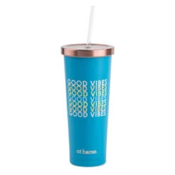 Good Vibes Blue Stainless Steel Tumbler, 24oz