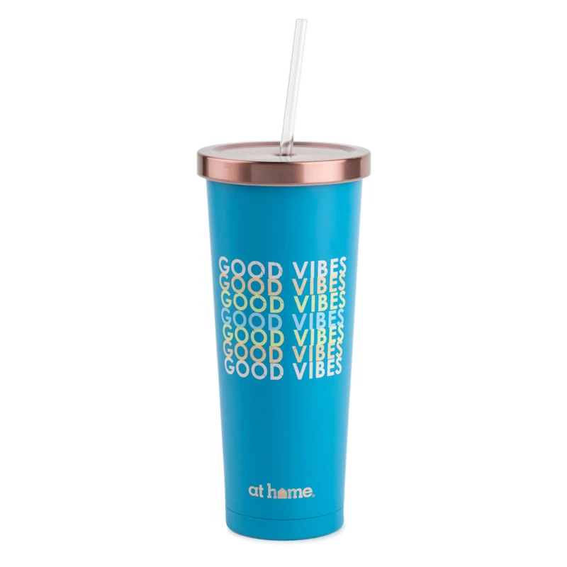 Good Vibes Blue Stainless Steel Tumbler, 24oz 3 Good Vibes Blue Stainless Steel Tumbler, 24oz