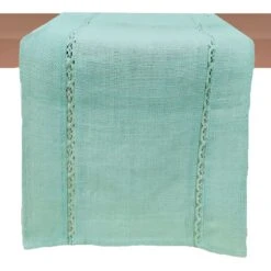 Grace Mitchell Dyed Jute With Lace Trim Green Table Runner, 72"