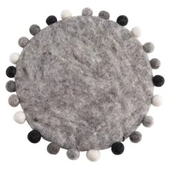 Grey Felt Trivet With Pom-Pom Border, 9"