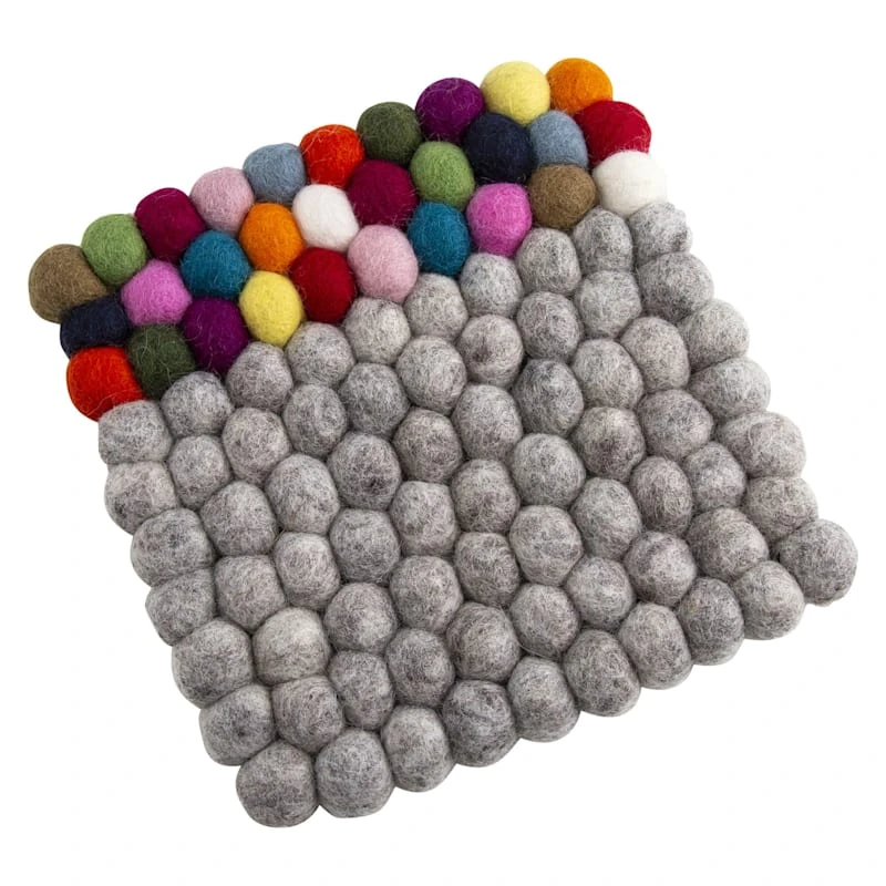 Grey & Multicolor Felt Pom-Pom Ball Trivet 3 Grey & Multicolor Felt Pom-Pom Ball Trivet