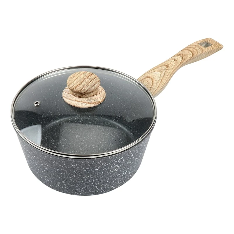 Grey Speckled Non-Stick Sauce Pan With Lid, 3qt 3 Grey Speckled Non-Stick Sauce Pan With Lid, 3qt