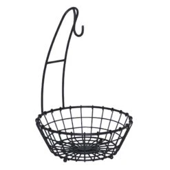 Grid Pattern Iron Wire Fruit Basket With Banana Hanger