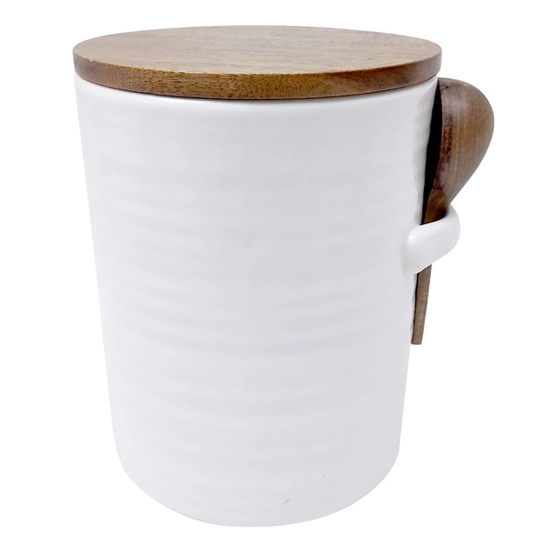 Honeybloom Ceramic Canister With Wooden Lid & Spoon, Large 3 Honeybloom Ceramic Canister With Wooden Lid & Spoon, Large