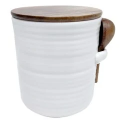 Honeybloom Ceramic Canister With Wooden Lid & Spoon, Small
